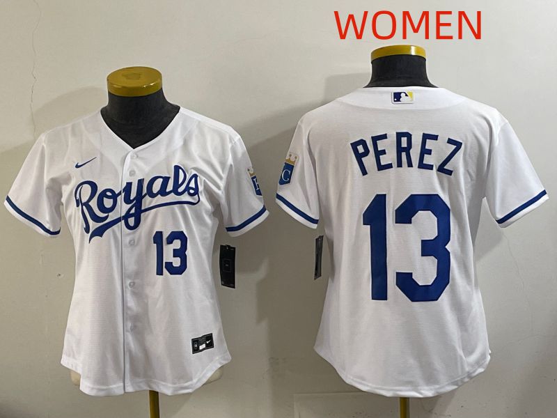 Women Kansas City Royals #13 Perez White Game Nike MLB Jersey style 003->women mlb jersey->Women Jersey
